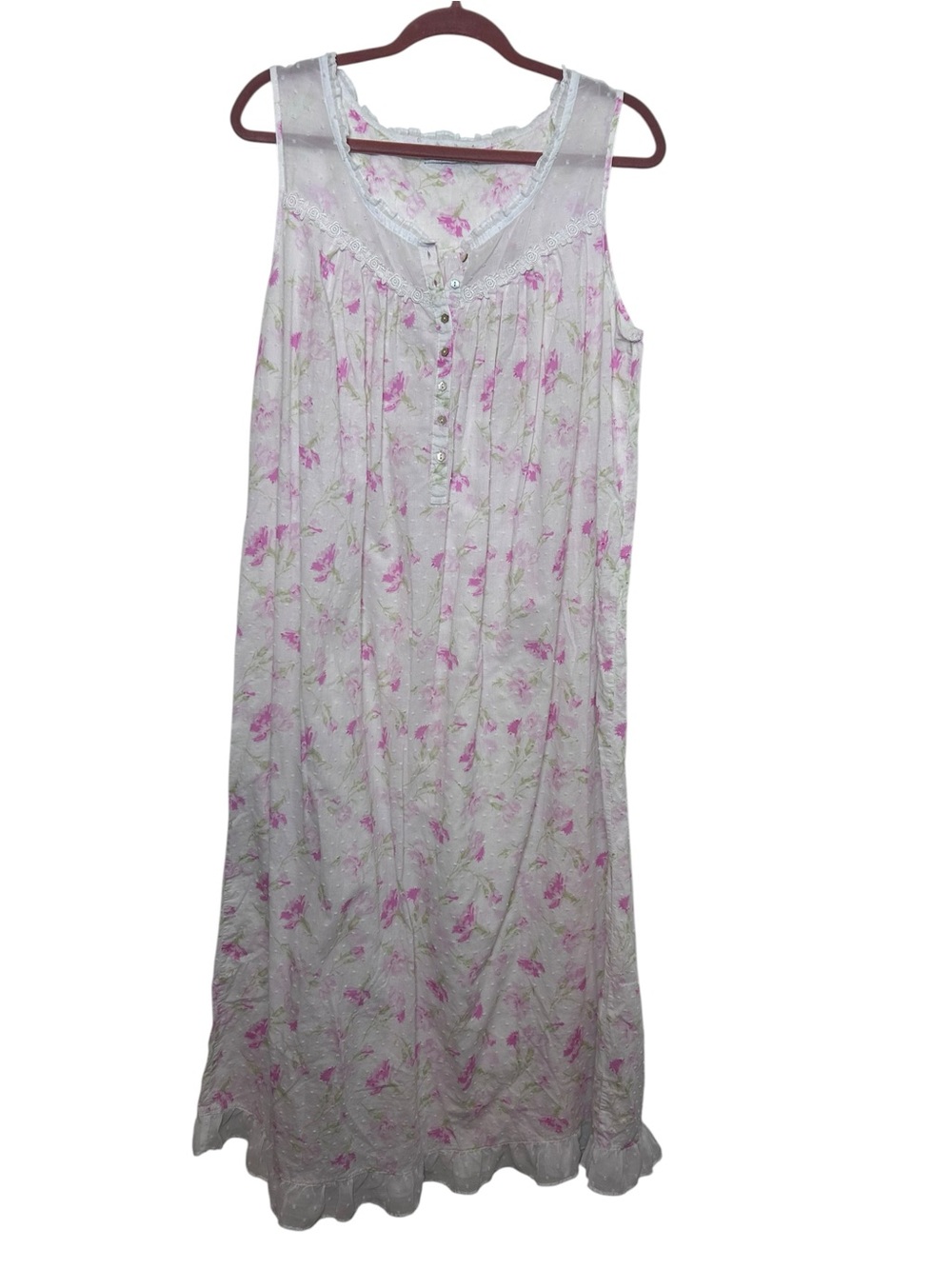 Eileen west long cotton floral nightgown sleeveless size large tradwife prarie
